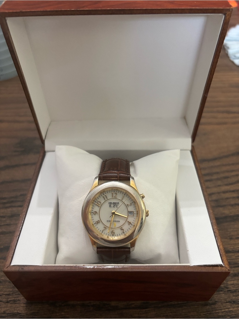 Rare Helbros EZ2C Night Vision Gold Tone Quartz Watch